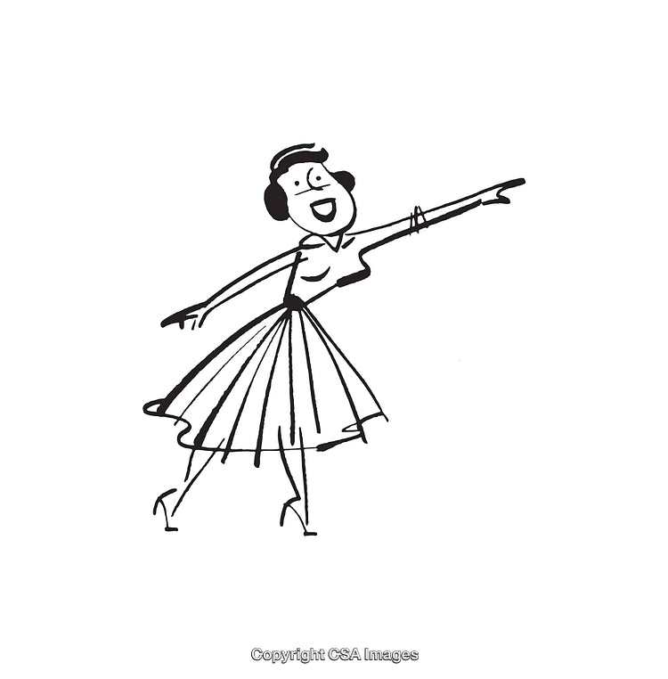 Excited Woman in Black-and-White Line Art Illustration Expressing Lively Emotions