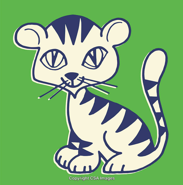 Colorful Line Art Illustration of a Cute Tiger on Green Background