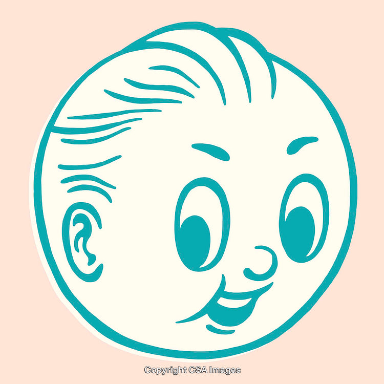 Retro Style Line Art Illustration of a Happy Cartoon Face
