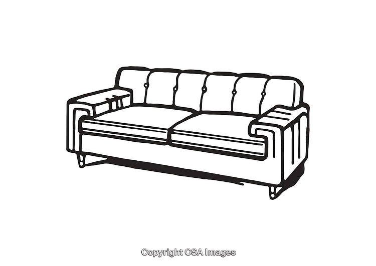 Black and White Line Art of a Comfortable Couch Illustration