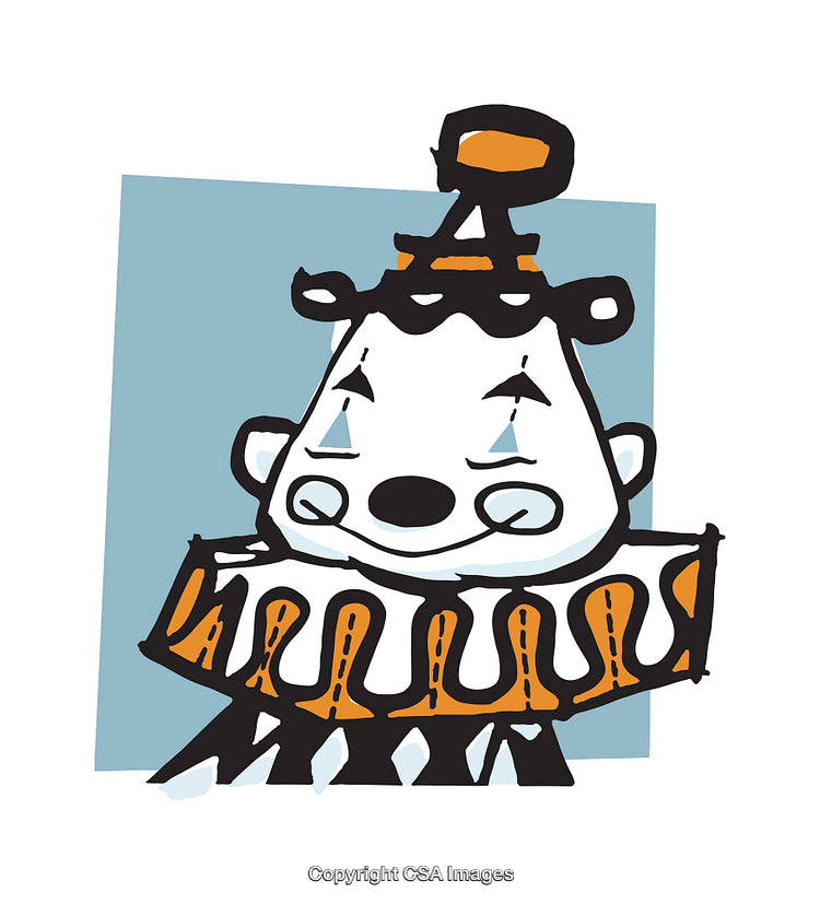 Colorful Cartoon Clown Illustration with Cheerful Expression and Unique Style