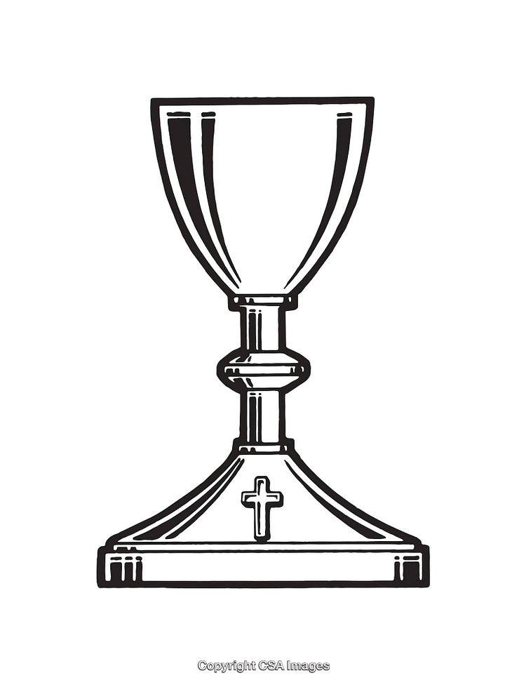 Black And White Line Art Illustration of a Chalice With Cross Engraving