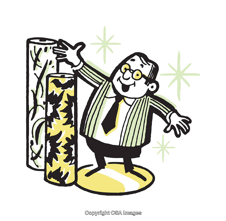 Cheerful Illustration of Man With Rolls of Patterned Material