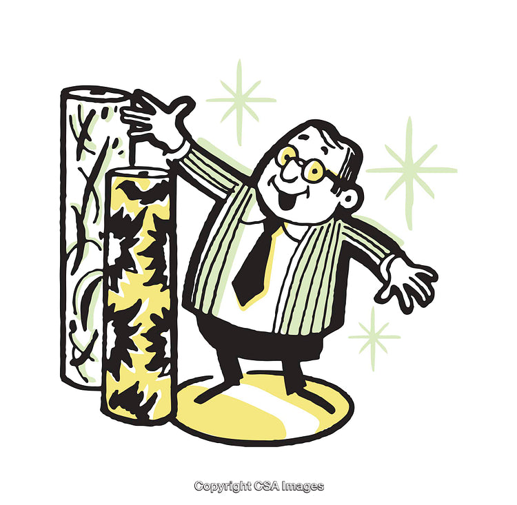 Cheerful Illustration of Man With Rolls of Patterned Material