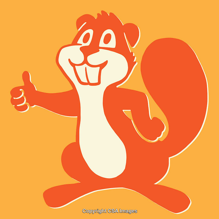 Cheerful Cartoon Squirrel Giving a Thumbs Up on Orange Background