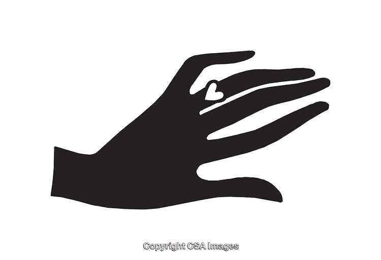 Silhouette of Hand with Heart Line Art Illustration on White