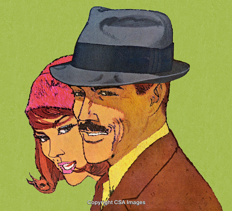 Retro Illustration of Smiling Man and Woman on Green Background
