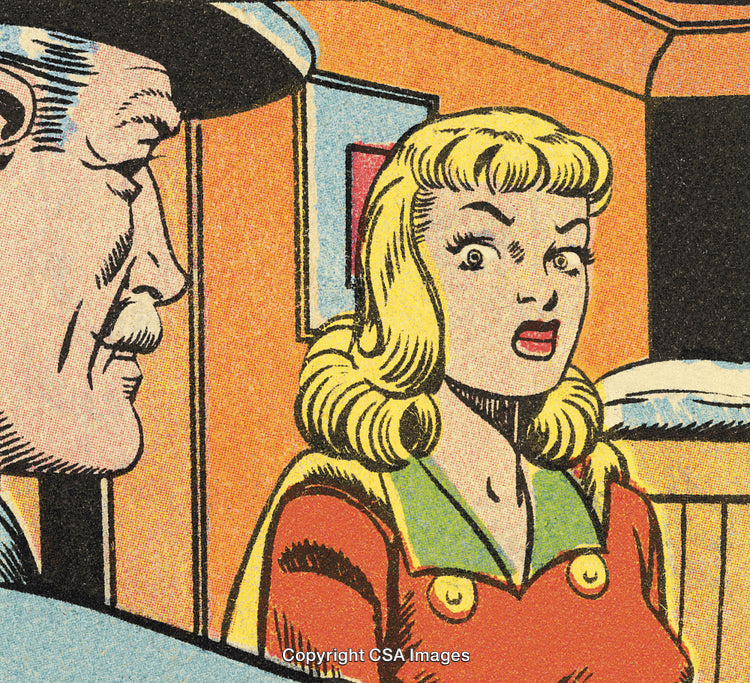 Retro Comic Illustration of a Surprised Woman and a Man in Conversation