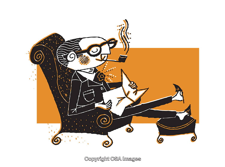 Elegant Illustration of Reading Gentleman with Coffee in Stylish Lounge Chair