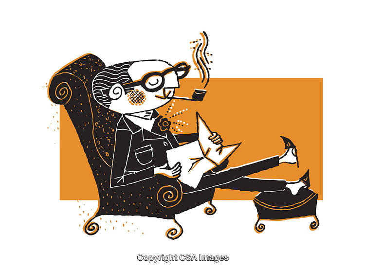 Elegant Illustration of Reading Gentleman with Coffee in Stylish Lounge Chair