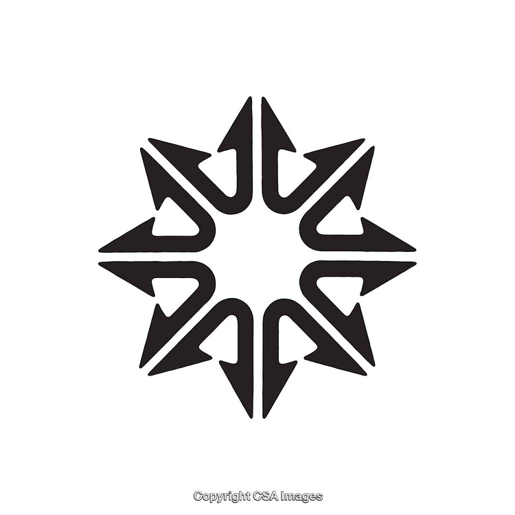 Abstract Eight-Arrows Geometric Star Shape in Black and White Design