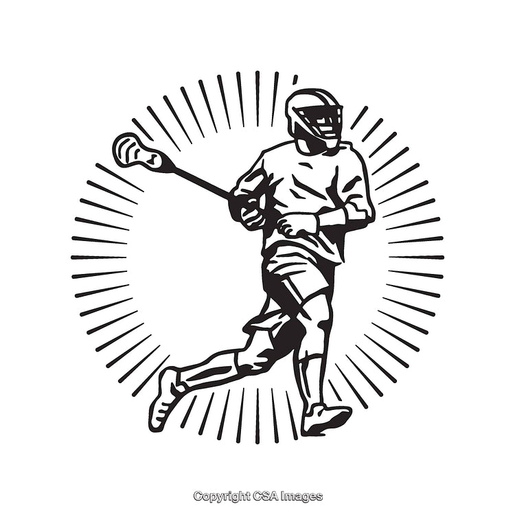 Black and White Line Art Drawing of a Lacrosse Player in Action