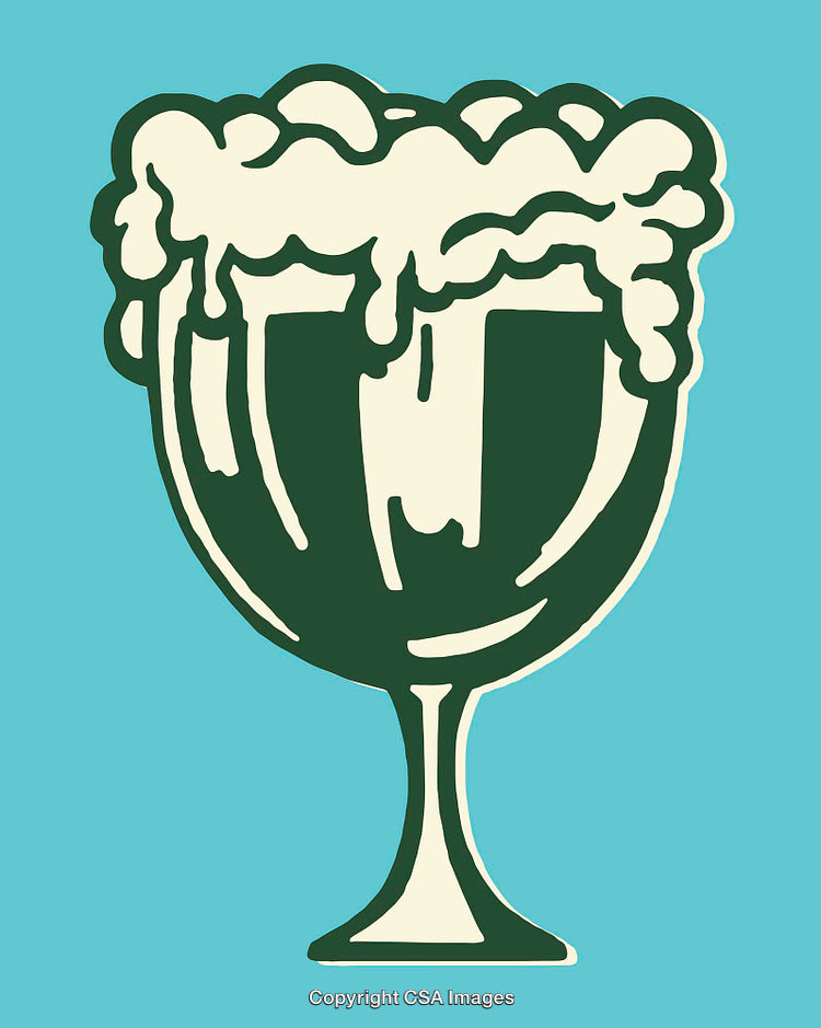 Illustrated Goblet With Foamy Beer Design on Light Blue Background