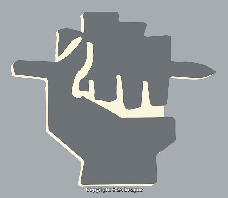 Abstract Color Line Art Depicting a Hand Holding Shapes