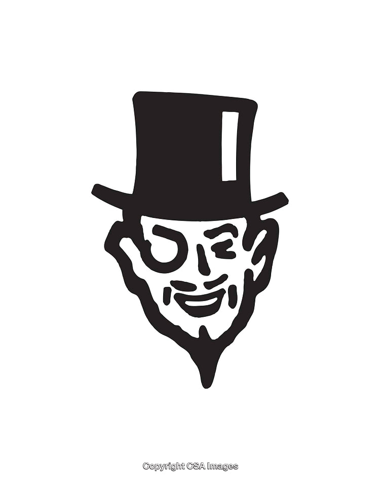 Vintage Styled Black and White Illustration of a Bearded Man in a Top Hat