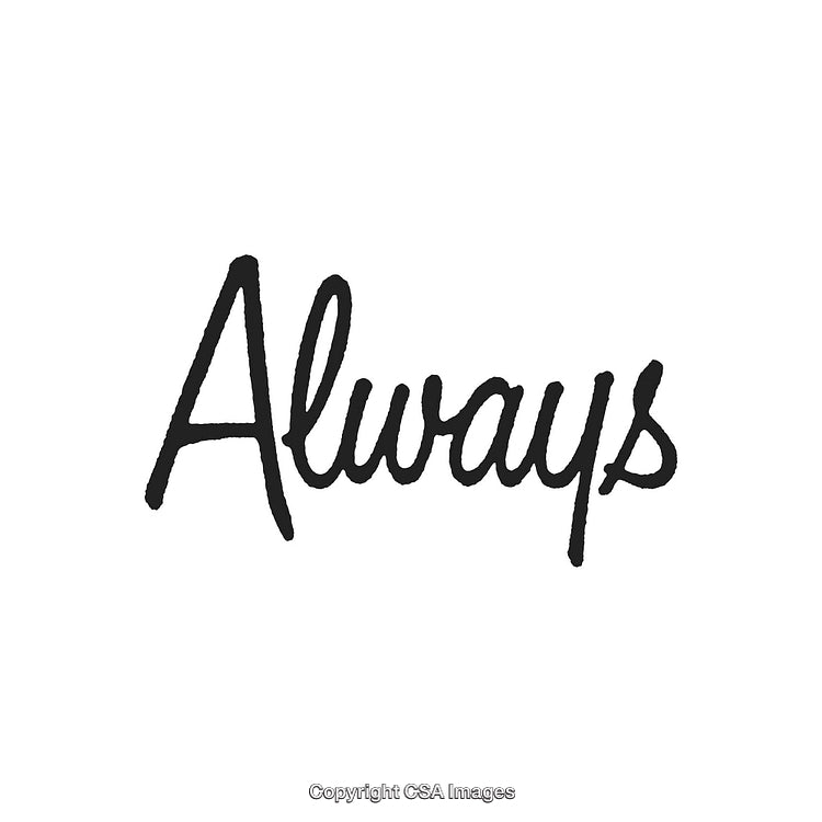 Word 'Always' in Handwritten Script on White Background