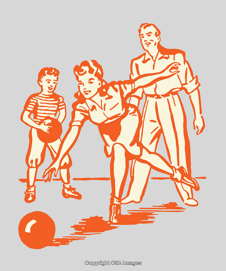 Family Playing a Friendly Ball Game Together, Retro Illustration