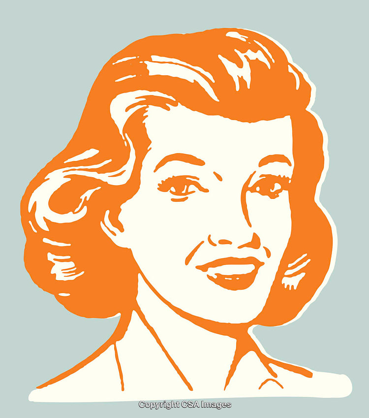 Retro Style Pop Art Portrait of a Smiling Woman in Orange and White