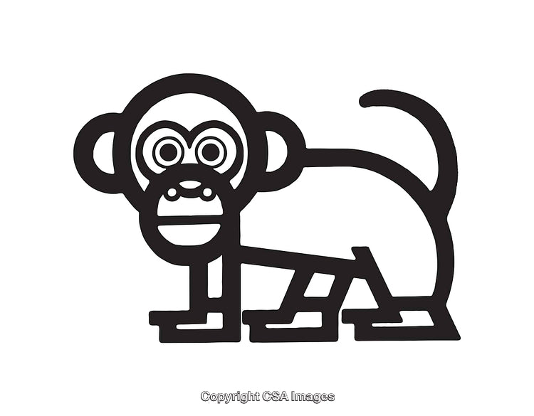 Black and White Line Art Illustration of a Cartoon Monkey Figure