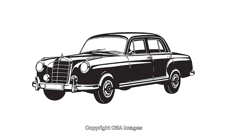 Classic Black And White Line Art of a Vintage Car Illustration