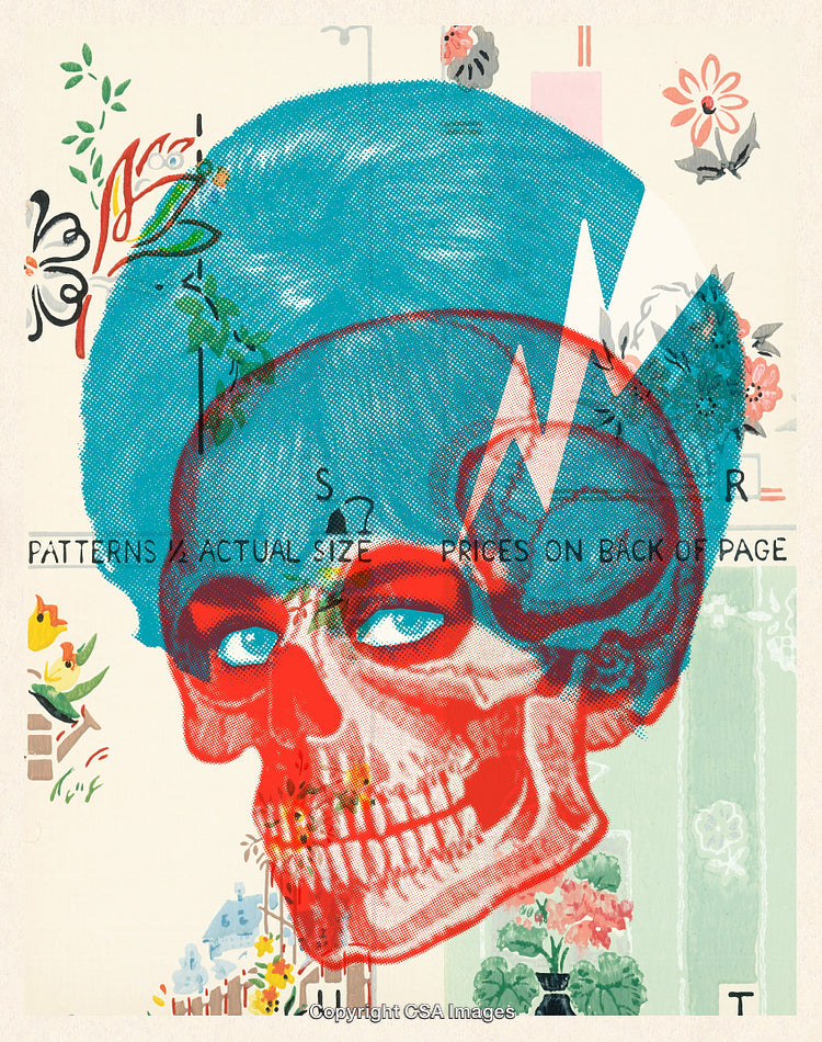 Abstract Collage of Skull with Floral and Design Elements