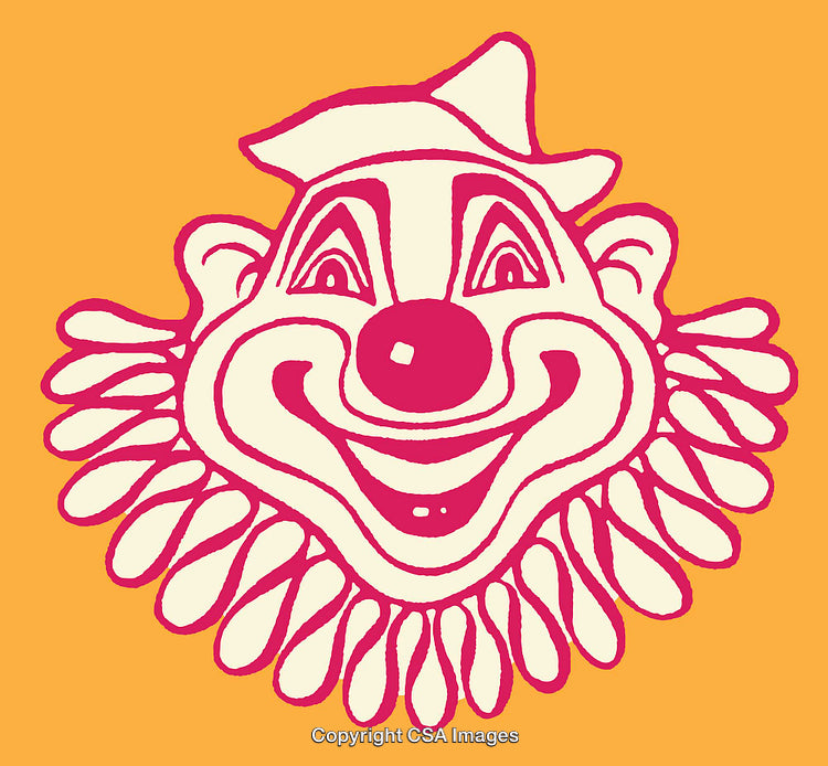 Colorful Smiling Clown Face Illustration on Vibrant Background