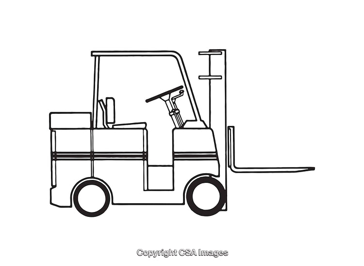 Black and White Line Art Illustration of a Forklift Machine