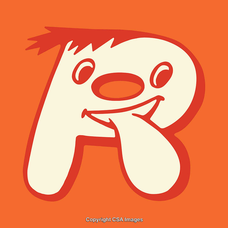 Creative Expressive Letter R on Vibrant Orange Background with Fun Design