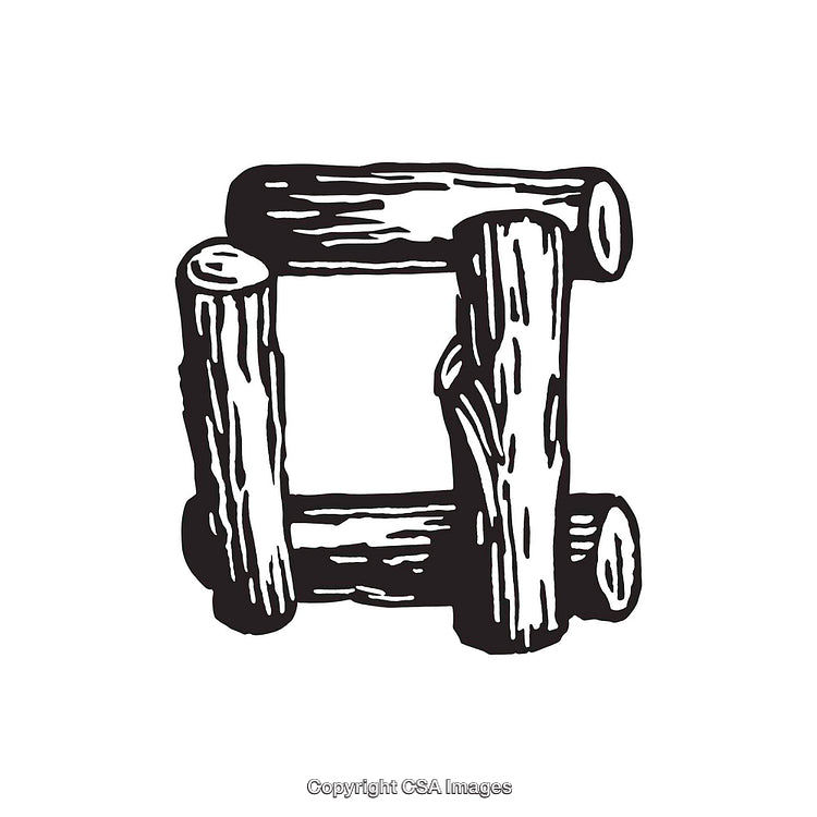Letter O Created from Wooden Logs in Rustic Illustration Style