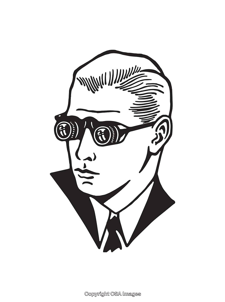 Vintage Black and White Line Art of a Man Wearing Steampunk Goggles