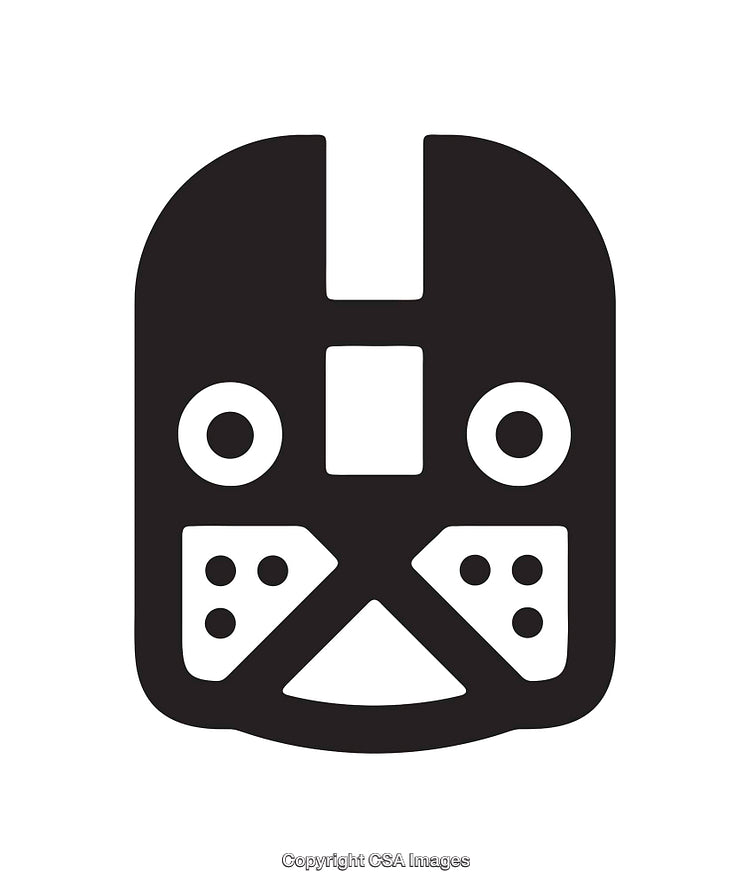 Black And White Symbolic Abstract Face Icon with Geometric Patterns