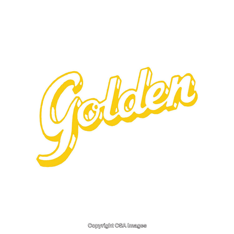 Golden Colored Handwritten Style Word on White Background with Vibrant Artistic Design