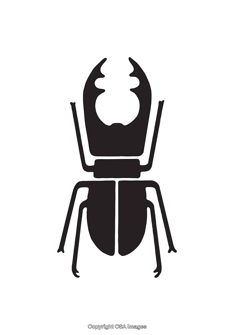 Stylized Black Icon of a Stag Beetle on White Background