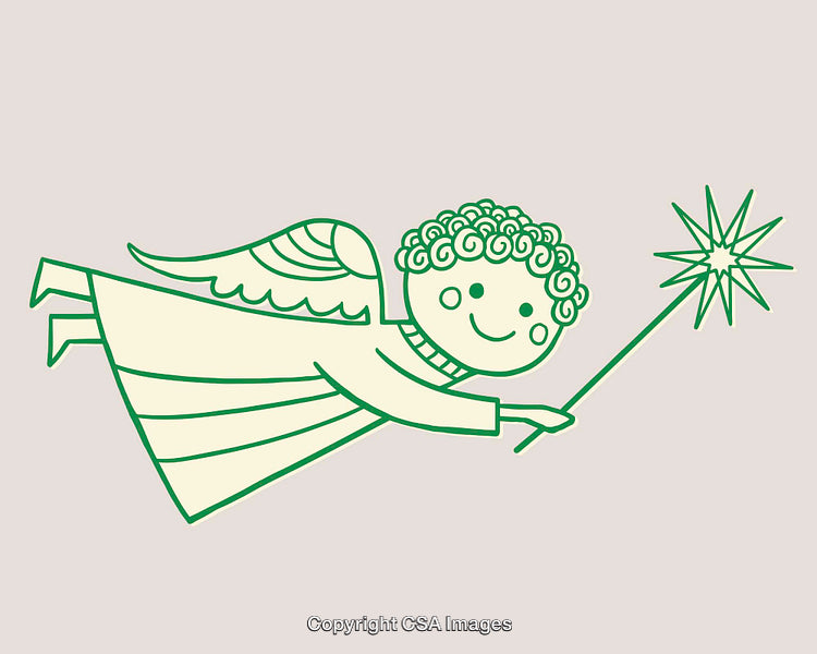 Playful Angel Illustration Holding a Star-Shaped Wand with Whimsical Charm