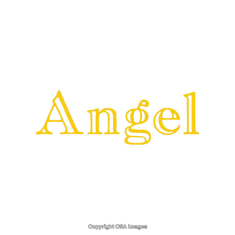Yellow Angel Typography Design with Serif Font on White Background