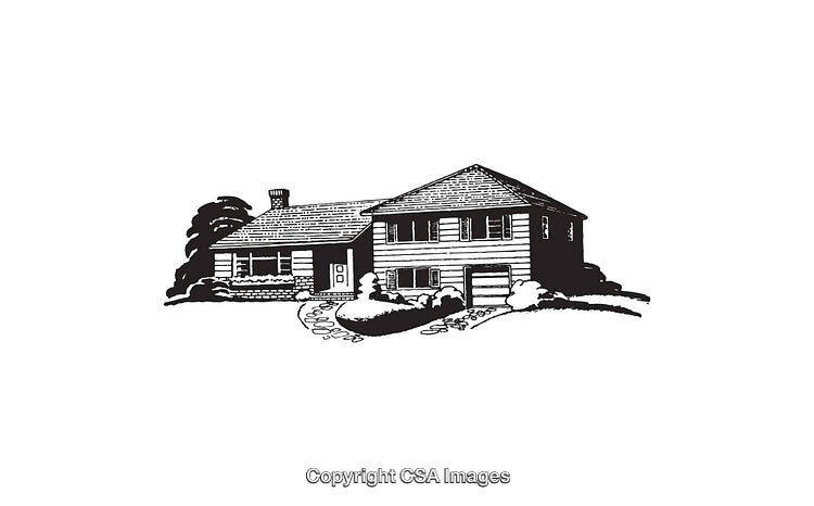 Classic Black and White Line Art of a Two-Story Residential House