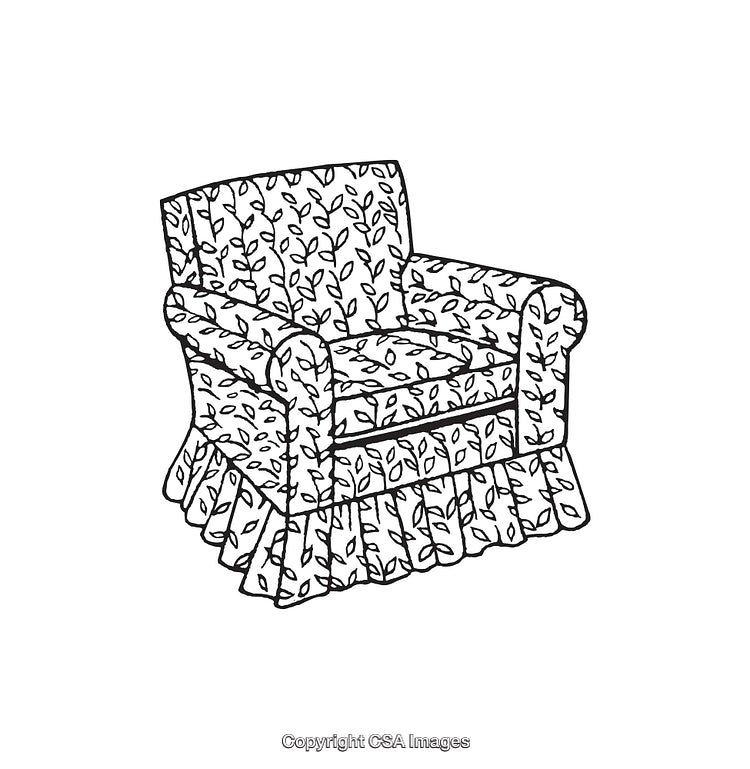 Black and White Line Art of an Armchair with Leaf Pattern