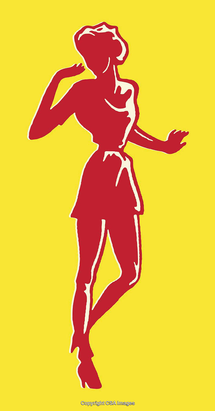 Retro Silhouette of a Woman in Stylish Attire on Yellow Background