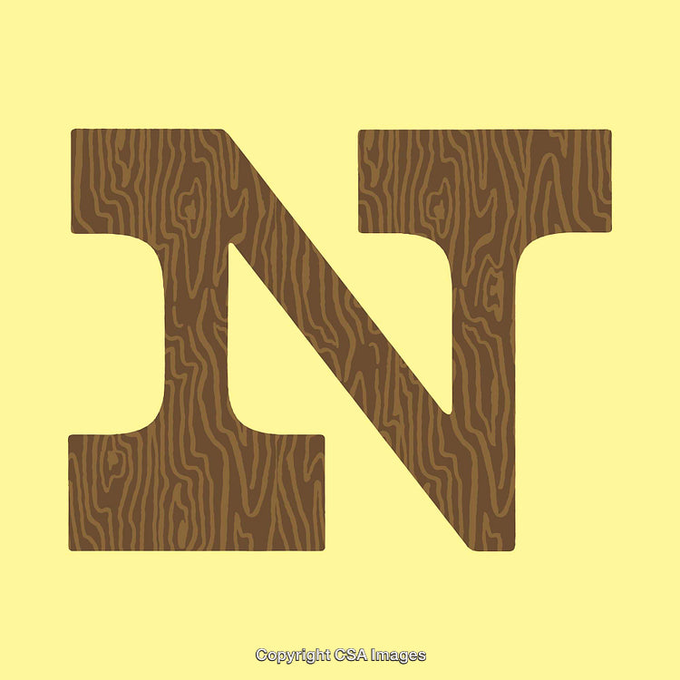 Stylized Letter N With Wood Texture on Yellow Background