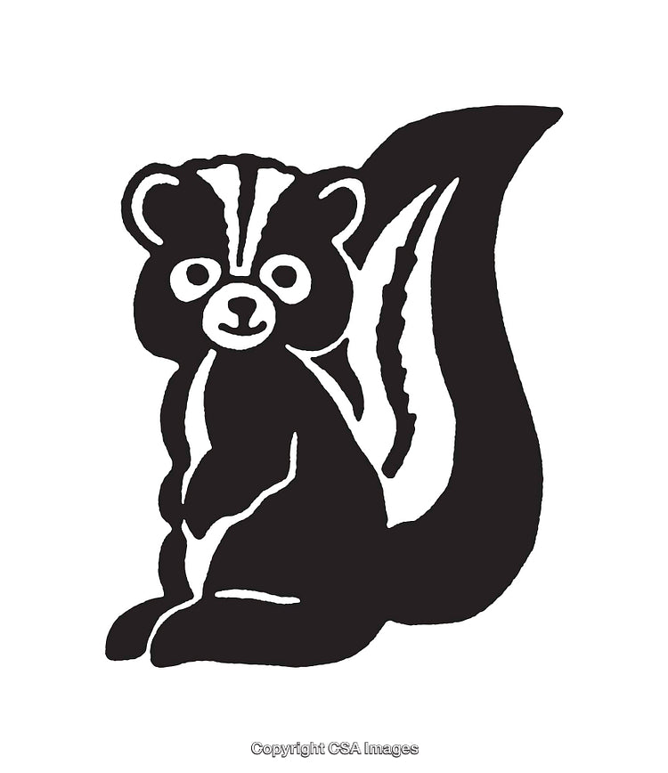 Black And White Line Art Illustration of a Sitting Cute Skunk