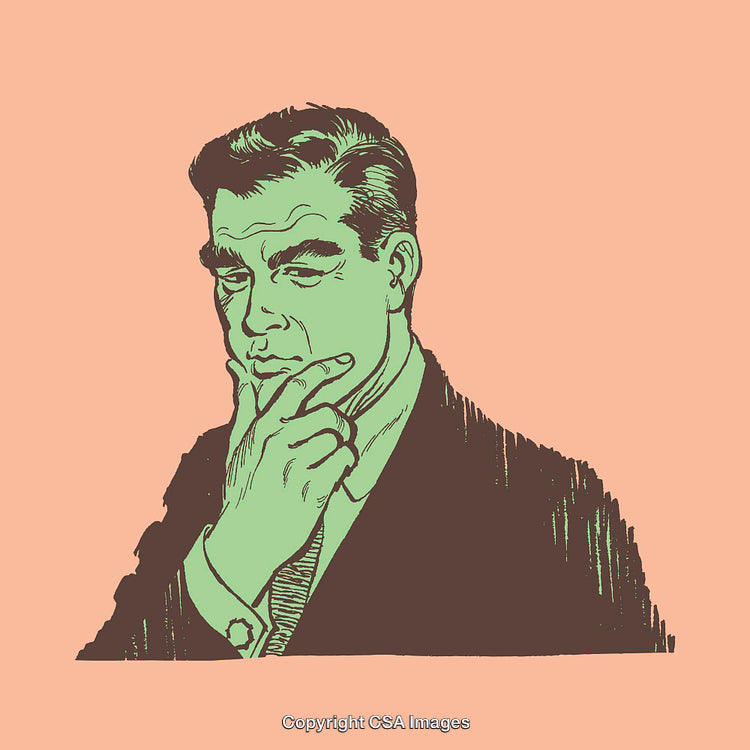 Retro-Styled Illustration of a Thoughtful Gentleman in Green and Brown Tones