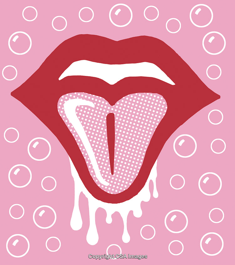 Pop Art Style Illustration of Red Lips with Dripping Details