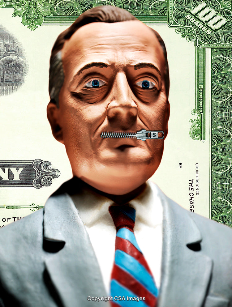 Expressive Artistic Representation of a Figure With Symbolic Financial Elements