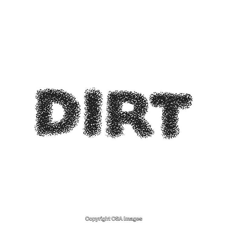 Textured Black Dirt Word Art on Plain White Background