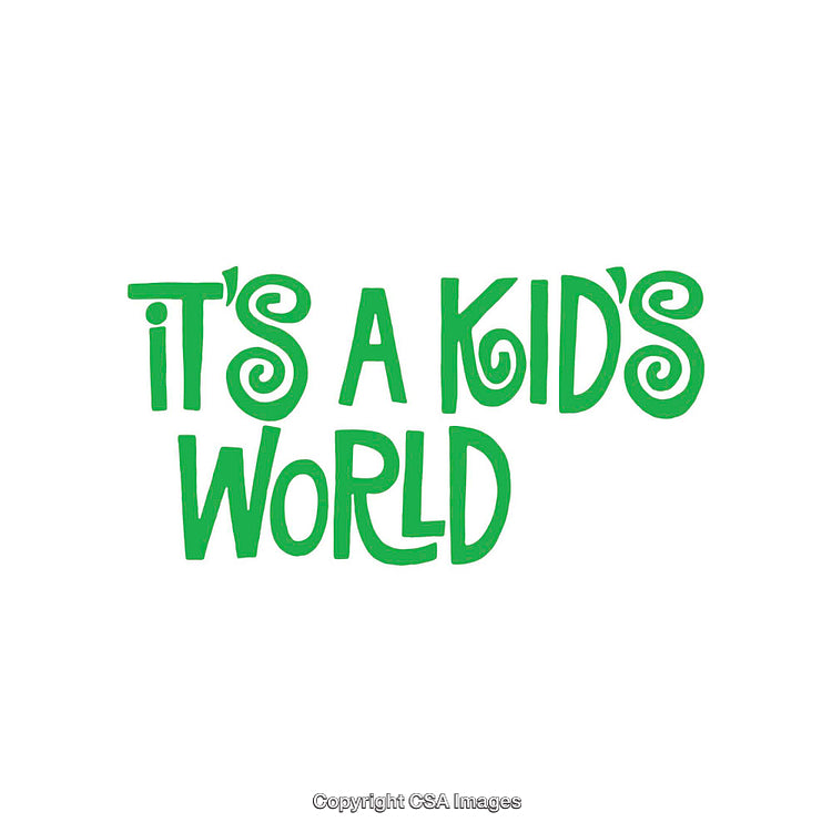 Whimsical Green Handwritten Text Displaying 'It's A Kid's World'