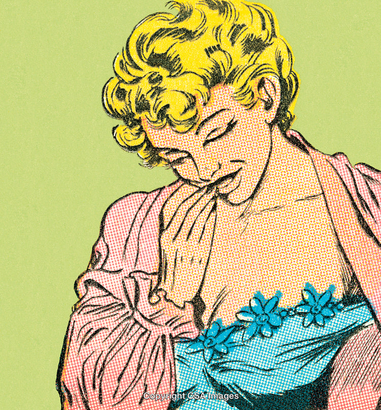 Retro Comic Style Illustration of a Woman with a Thoughtful Expression