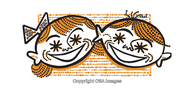 Playful Illustration of Two Smiling Faces in Orange and Black Colors