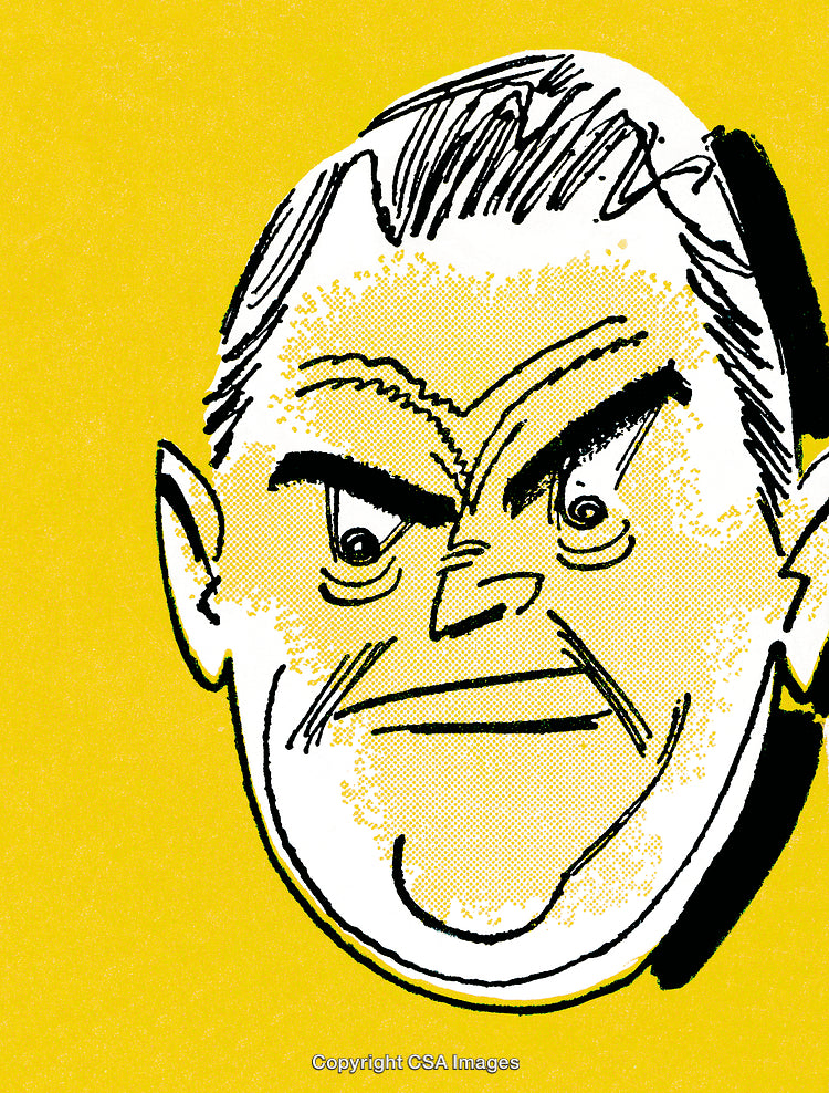 Bold Caricature Illustration of a Serious Expression on Yellow Background