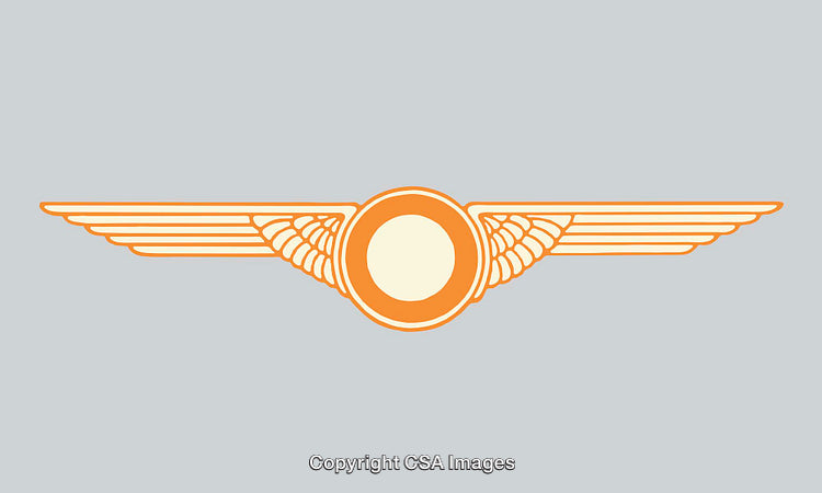 Orange Winged Circle Line Art Emblem on Gray Background