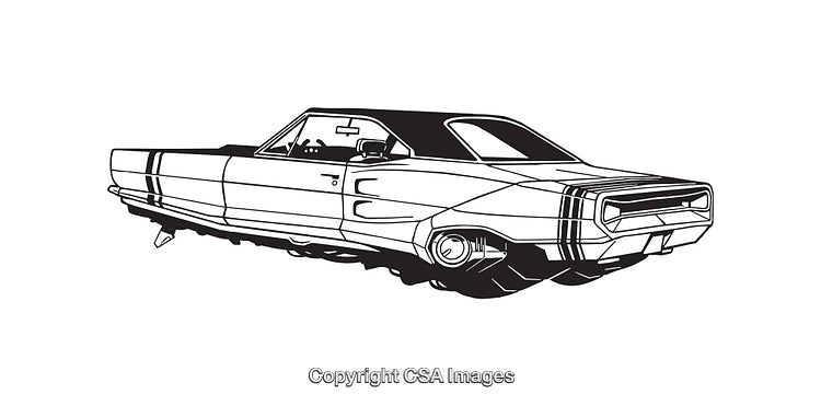 Black and White Line Art of a Classic Car Illustration